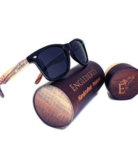Zebrawood Sunglasses, Stars and Bars With Wooden Case, Polarized,
