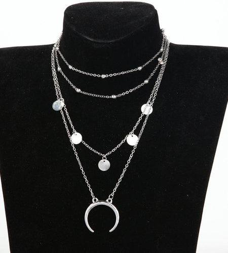 Crescent Horn Moon Layered Necklace