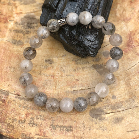 Black Tourmaline Quartz Stretch Bracelet! Natural Crystals & Handmade!